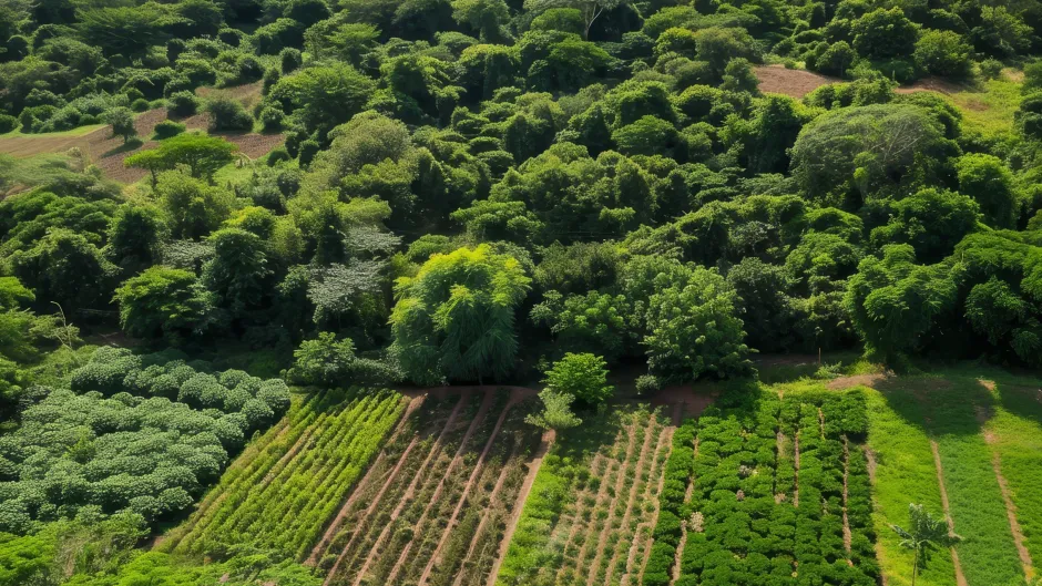 Agroforstsystem: Hier wachsen Bäume und Sträucher auf einer landwirtschaftlichen Fläche